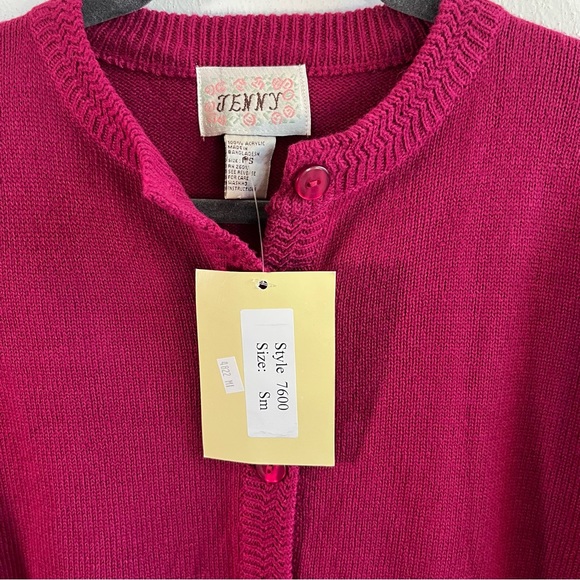 Vintage Jenny Cardigan Hot Pink Knit Button Front Sweater Sz SP NWT Old Stock - Picture 4 of 11